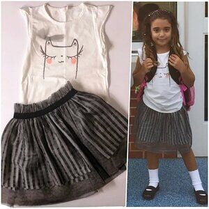 Cute Dressy Casual Girls Outfit Soft Sweet Top & Twirly Tulle Skirt